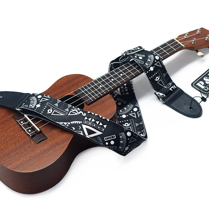 Details der städtischen Graffiti-Gurt für Banjo, Ukulele oder akustische Gitarre in Schwarz