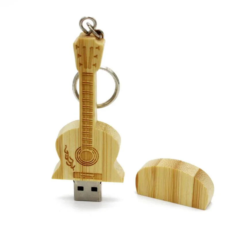 Holzgitarren-Schlüsselanhänger mit USB-Stick - Bambusmodell
