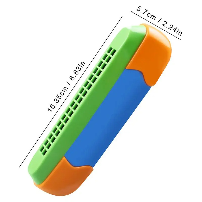 Details zur orangefarbenen und blauen Mundharmonika mit 16 Löchern für Kinder