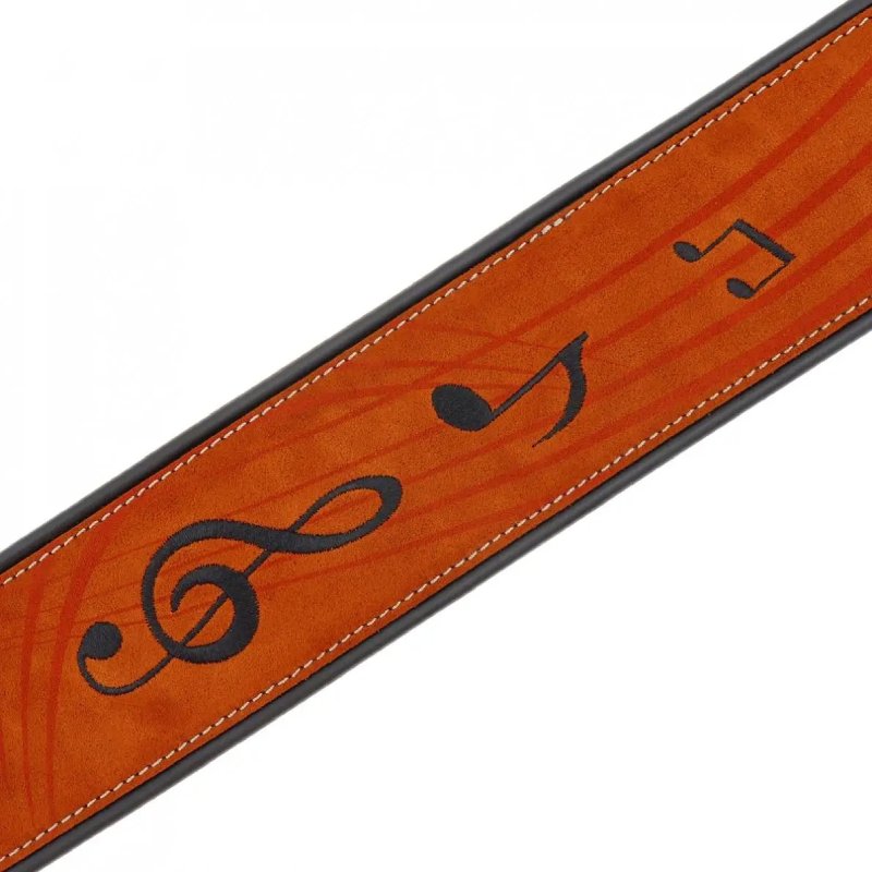 Details Notizen Beige Wildleder Gitarrengurt mit Musiknoten-Muster