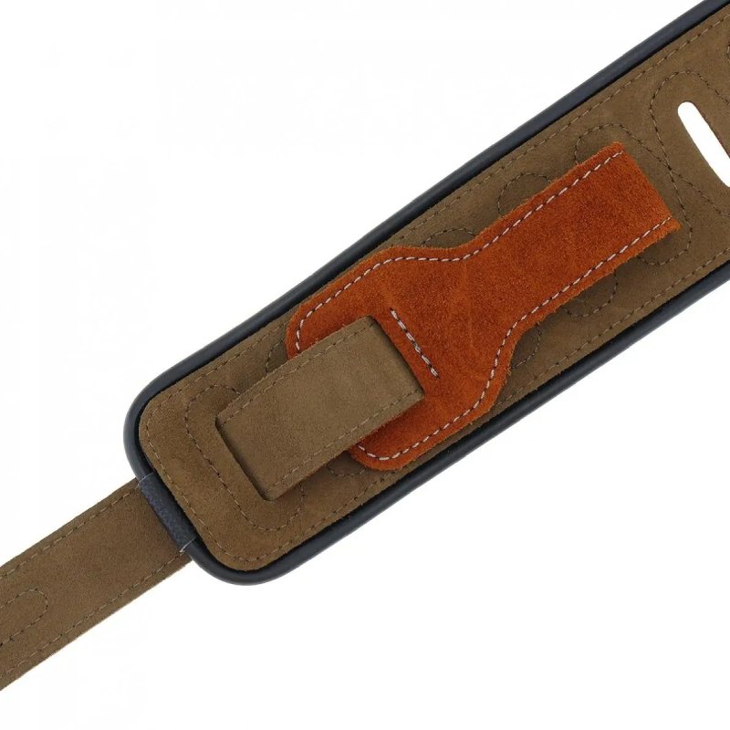 Details Einstellungen Gitarrengurt aus beige Wildleder mit Musiknoten-Muster