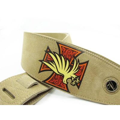 Ledergitarrengurt mit Wildleder, Eisernes Kreuz und Adler Motiv - Beigefarben