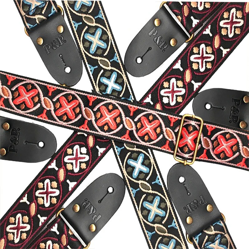 Vintage Gitarrengurt mit besticktem Jacquard-Muster - 3 Muster zur Auswahl