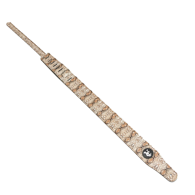 Echter Ledergitarrengurt mit Schlangenhaut-Design - Beigefarben