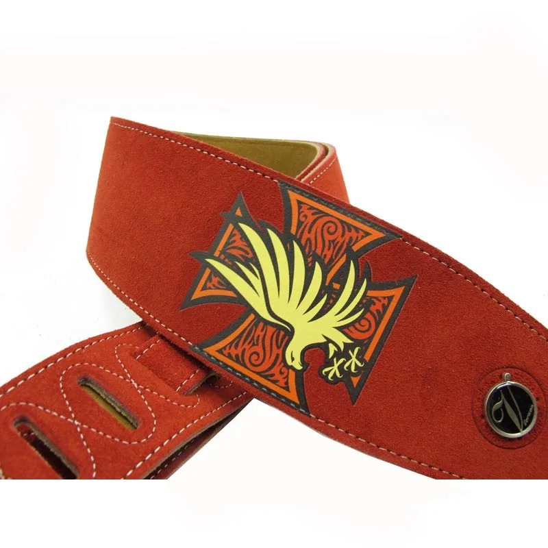 Ledergitarrengurt mit Wildleder, Eisernes Kreuz und Adler Motiv - Farbe Rot