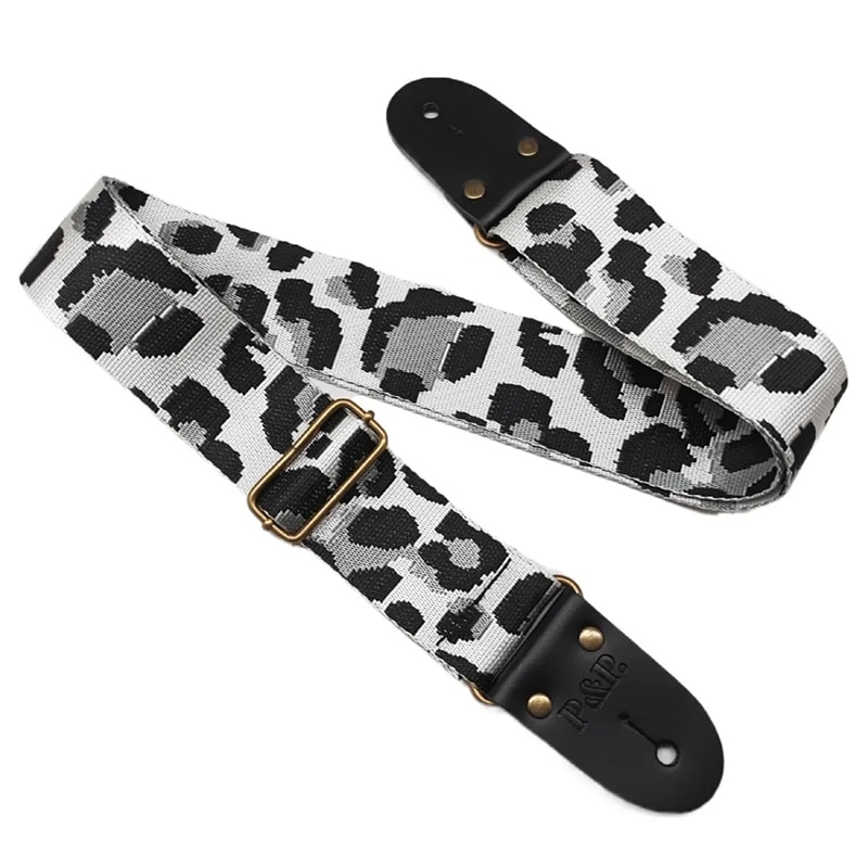 Bedruckter Gitarrengurt mit Leopardenmuster - Farbe Grau