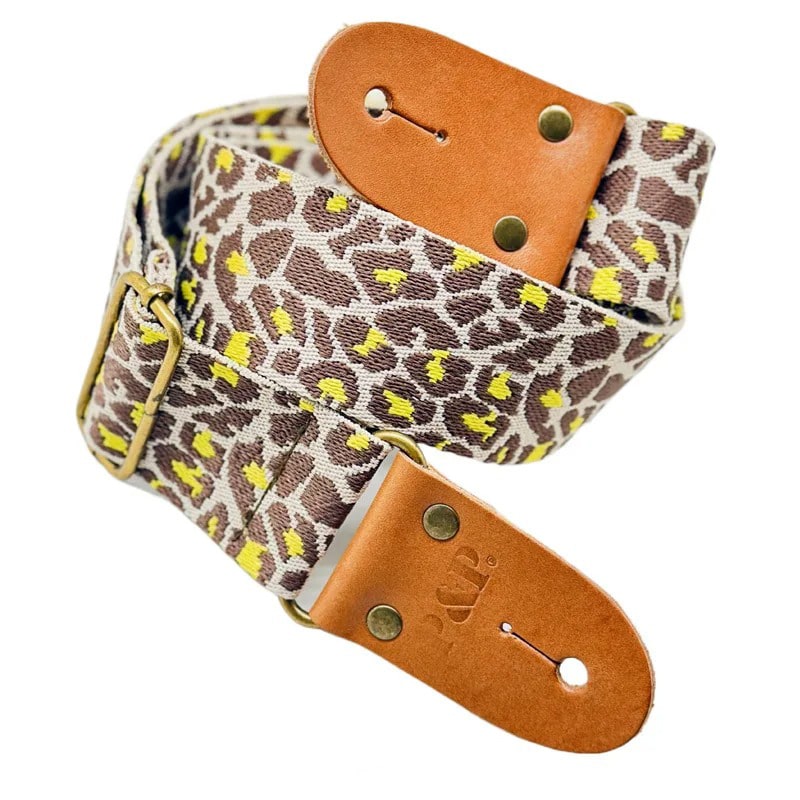 Bedruckter Gitarrengurt mit Leopardenmuster - gelbe Farbe