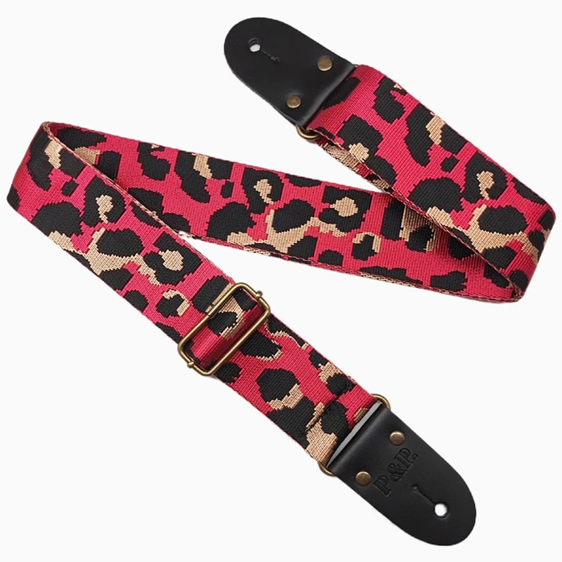 Bedruckter Gitarrengurt mit Leopardenmuster - Farbe Rot