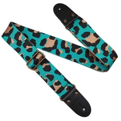 Bedruckter Gitarrengurt mit Leopardenmuster - Farbe Türkis