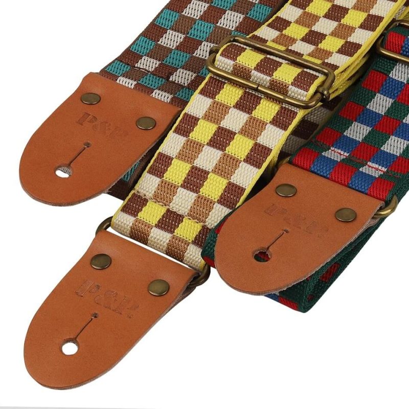 Sangle für klassische Gitarre mit Schachbrettmuster, 3 Farben zur Auswahl