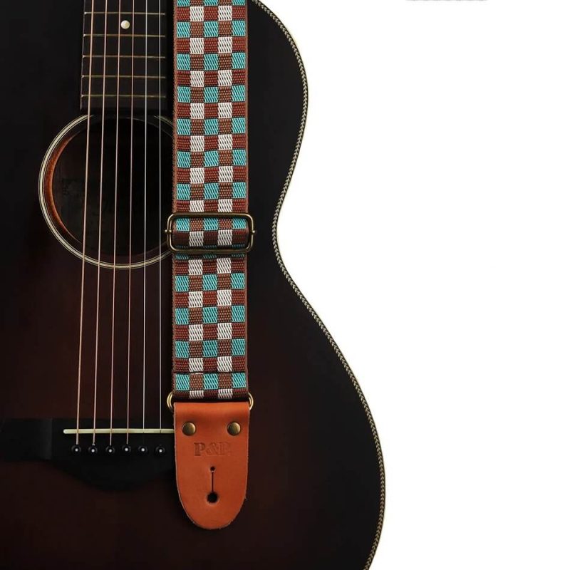 Sangle für klassische Gitarre mit Schachbrettmuster - Farbe blau