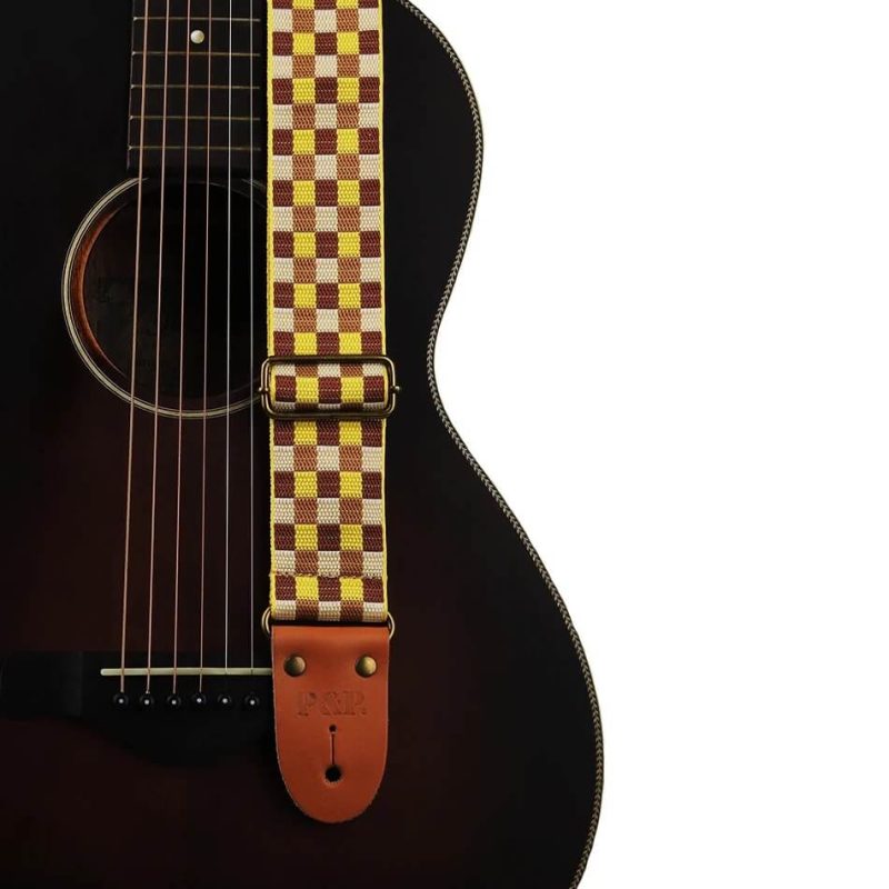 Klassische Gitarrengurt mit Schachbrettmuster - Farbe Gelb