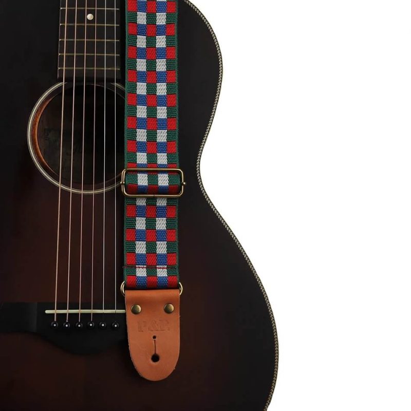 Sangle für klassische Gitarre mit Schachbrettmuster - Farbe Rot