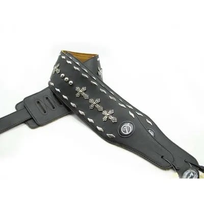 Echter Ledergitarrengurt mit Metallkreuz-Motiv