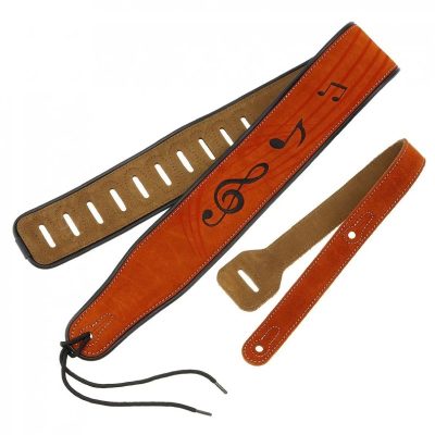 Beigefarbener Wildleder-Gitarrengurt mit Musiknoten-Muster