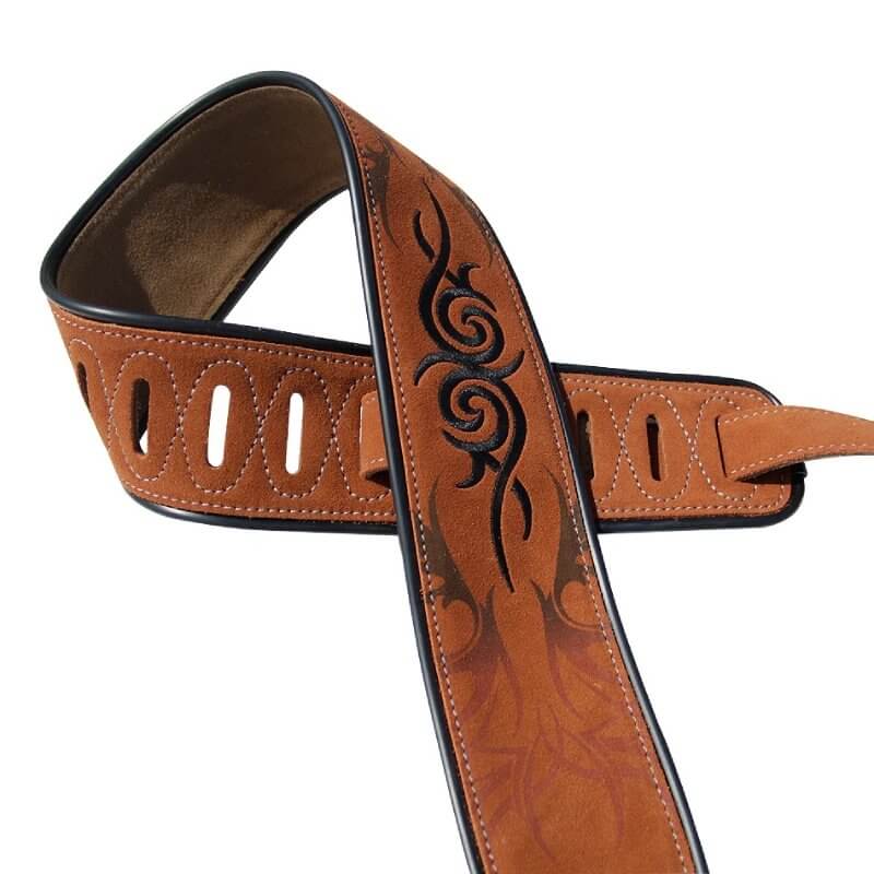 Hellbrauner Wildleder-Gitarrengurt mit Tribal-Muster