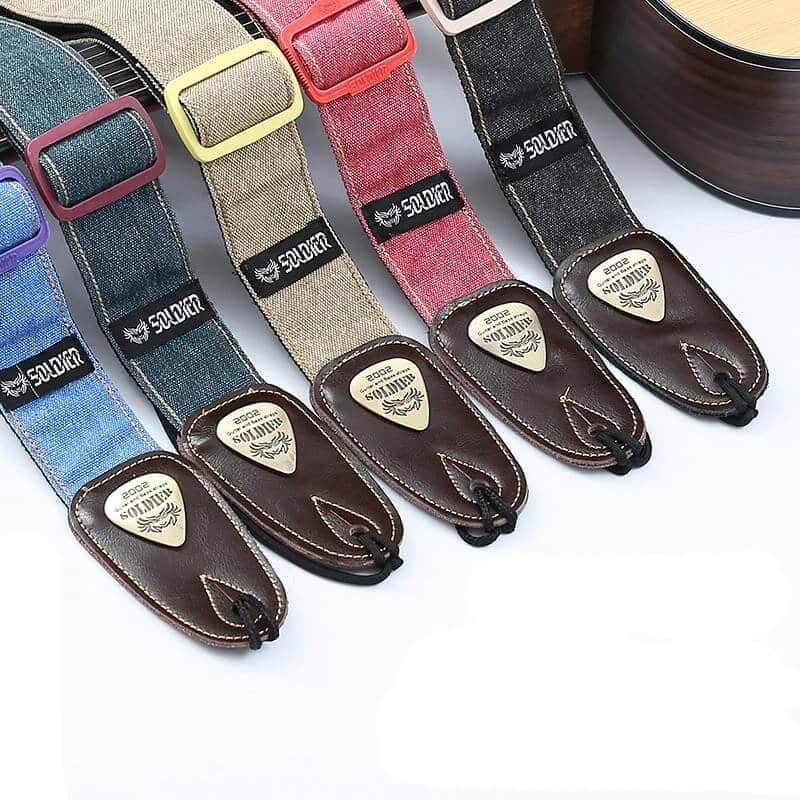 Jeans-Denim-Gitarrengurt mit echten Lederenden