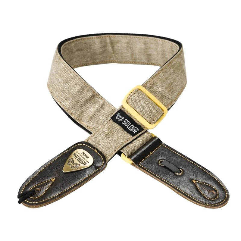 Jeans-Denim Gitarrengurt mit Lederenden - Beigefarben