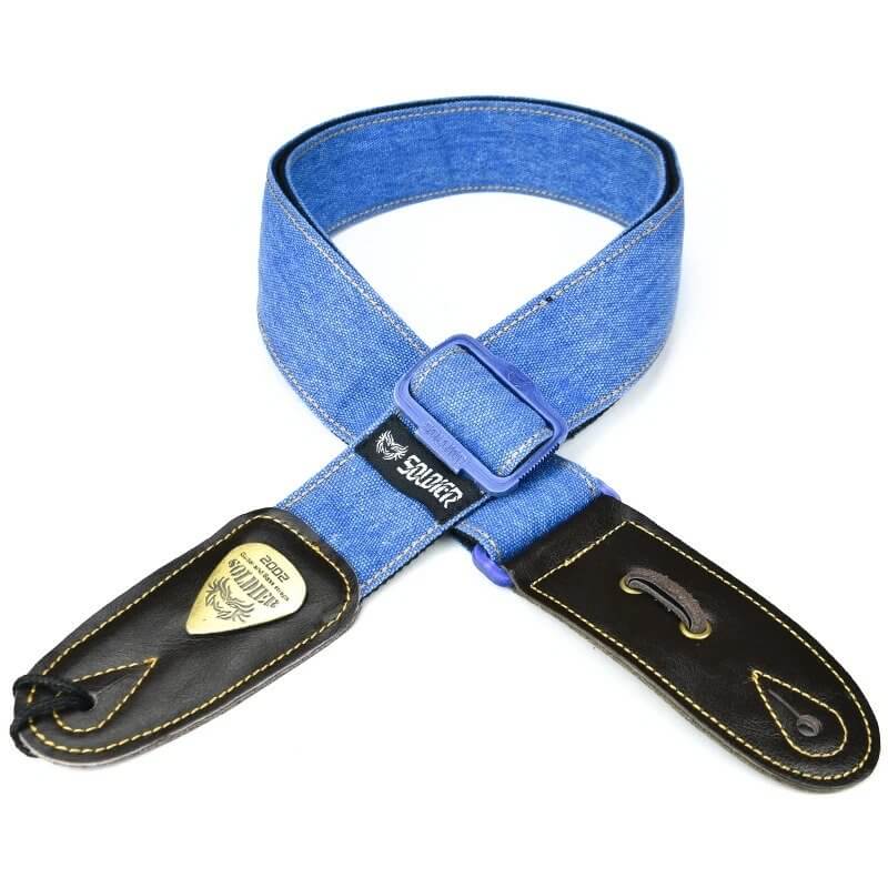 Jeans-Denim Gitarrengurt mit Lederenden - hellblaue Farbe