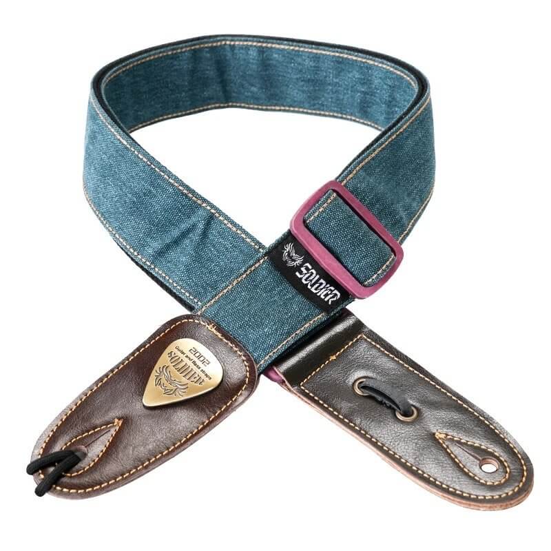 Jeans-Denim Gitarrengurt mit Lederenden - Indigofarben