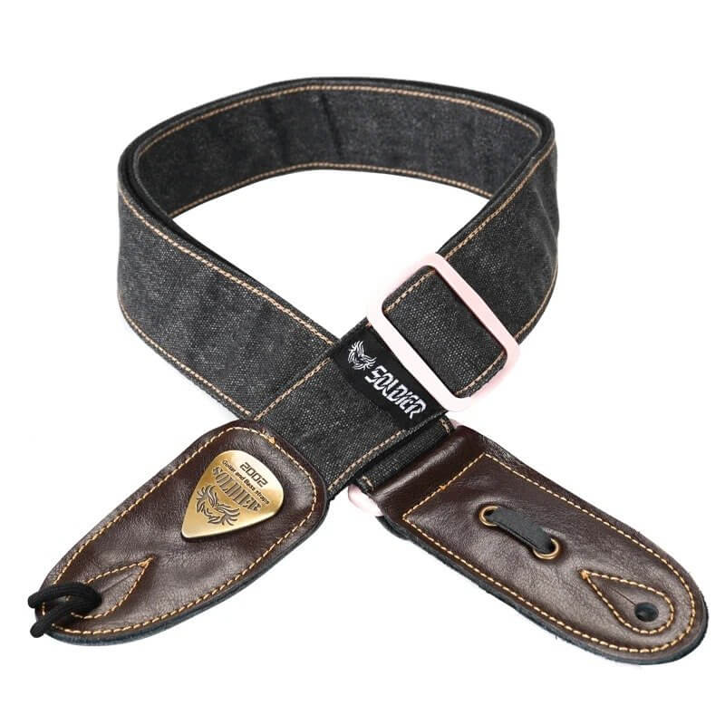 Jeans Denim Gitarrengurt mit Lederenden - Farbe schwarz