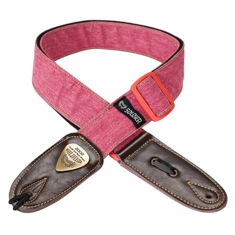 Jeans-Denim-Gitarrengurt mit Lederenden - Farbe Rot