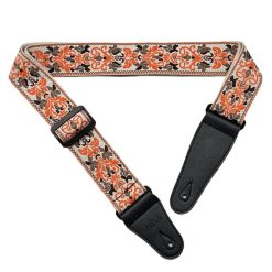 Bedruckter Gitarrengurt mit Blumenmuster in Orange-Tönen