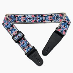 Bedruckter Gitarrengurt mit blauem und rosa Blumenmuster