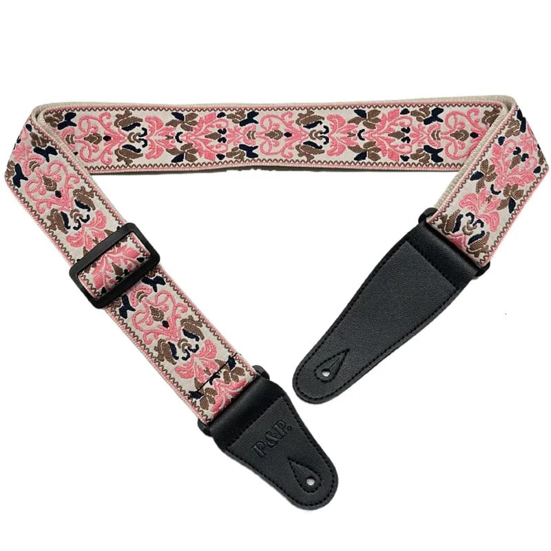 Pastellrosa Gitarrengurt mit floralem Druck