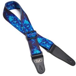 Bedruckter Gitarrengurt mit Totenkopf und blauen Flammen