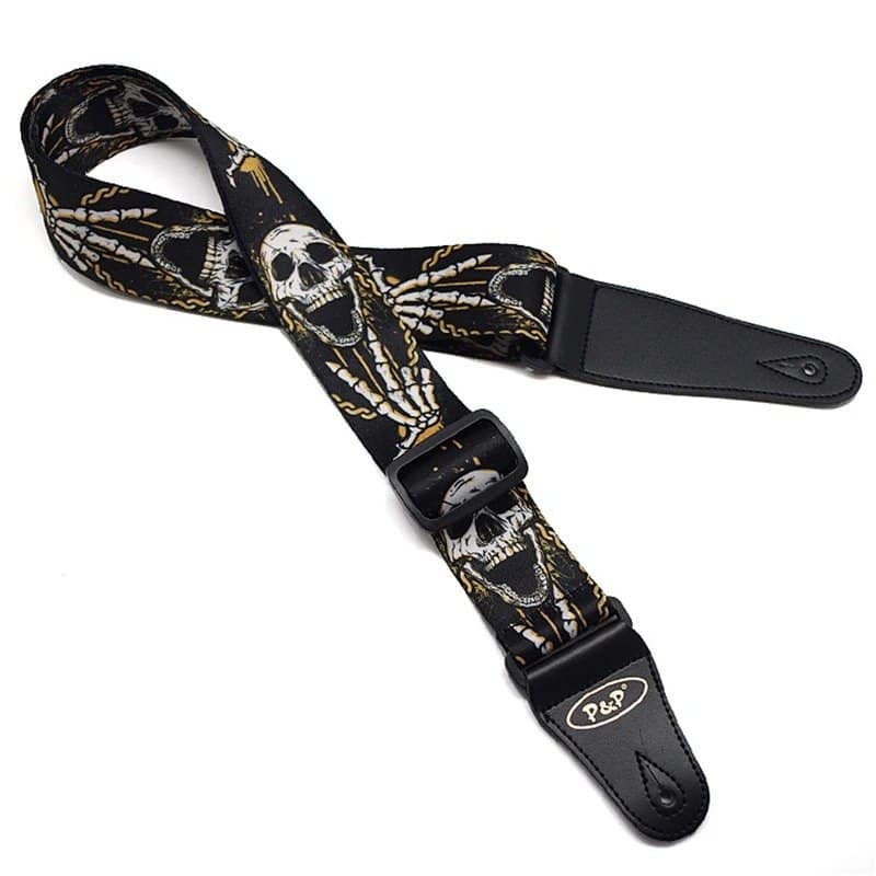 Bedruckter Gitarrengurt mit schreiendem Totenkopf-Motiv