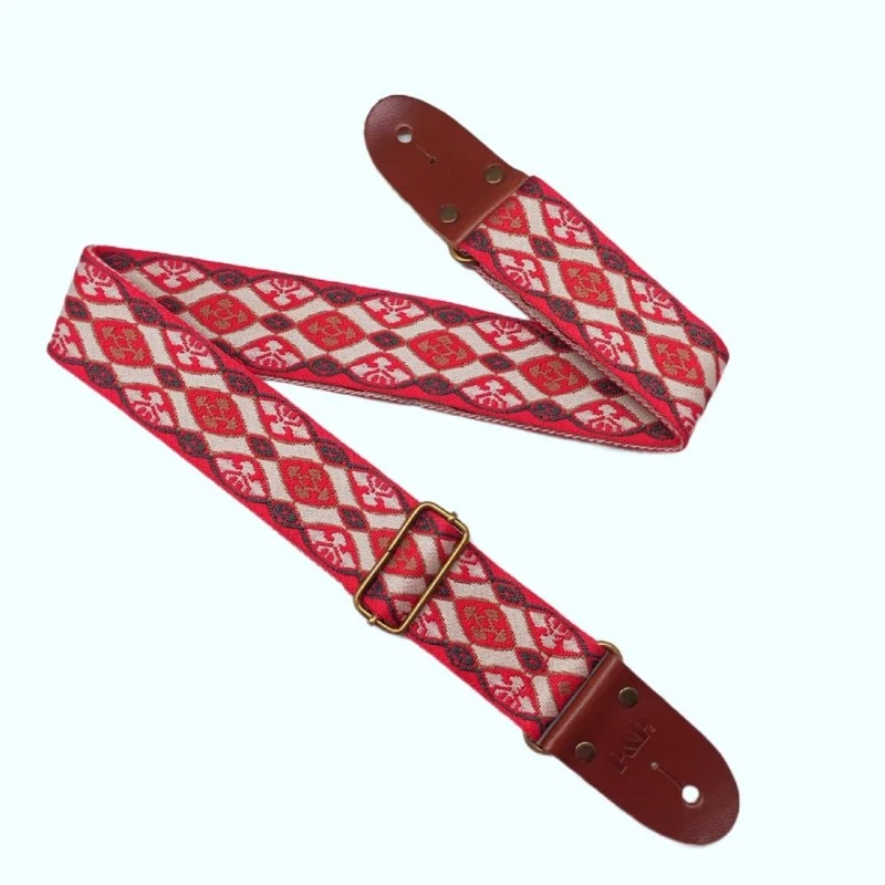 Vintage Gitarrengurt mit rotem Jacquard-Muster