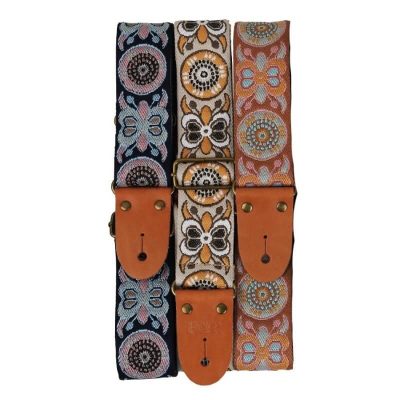 Verstellbarer klassischer Gitarrengurt aus bestickter Baumwolle mit Schmetterlingsmuster - Auswahl aus 3 Farben