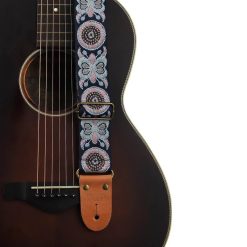 Verstellbarer klassischer Gitarrengurt aus bestickter Baumwolle mit Schmetterlingsmuster - Farbe blau