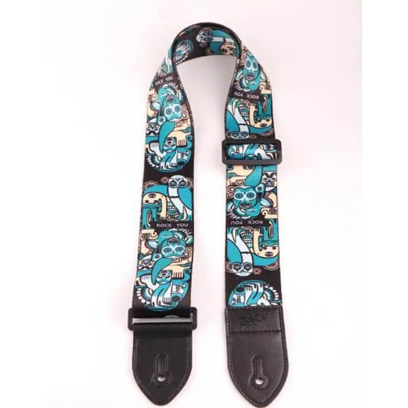 Gitarrengurt mit Design von Masken und fantastischen Tieren - Farbe Blau