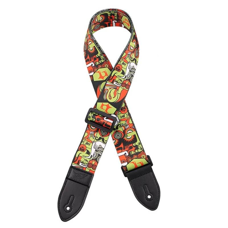Gitarrengurt mit Design von Masken und fantastischen Tieren - Farbe Gelb
