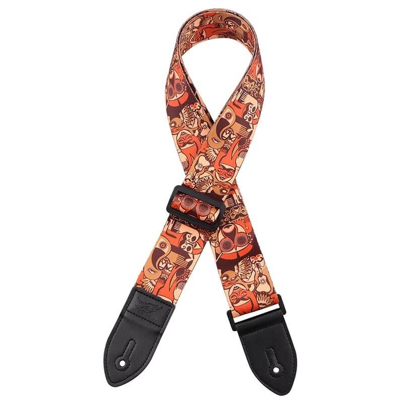 Gitarrengurt mit Design von Masken und fantastischen Tieren - Farbe Orange