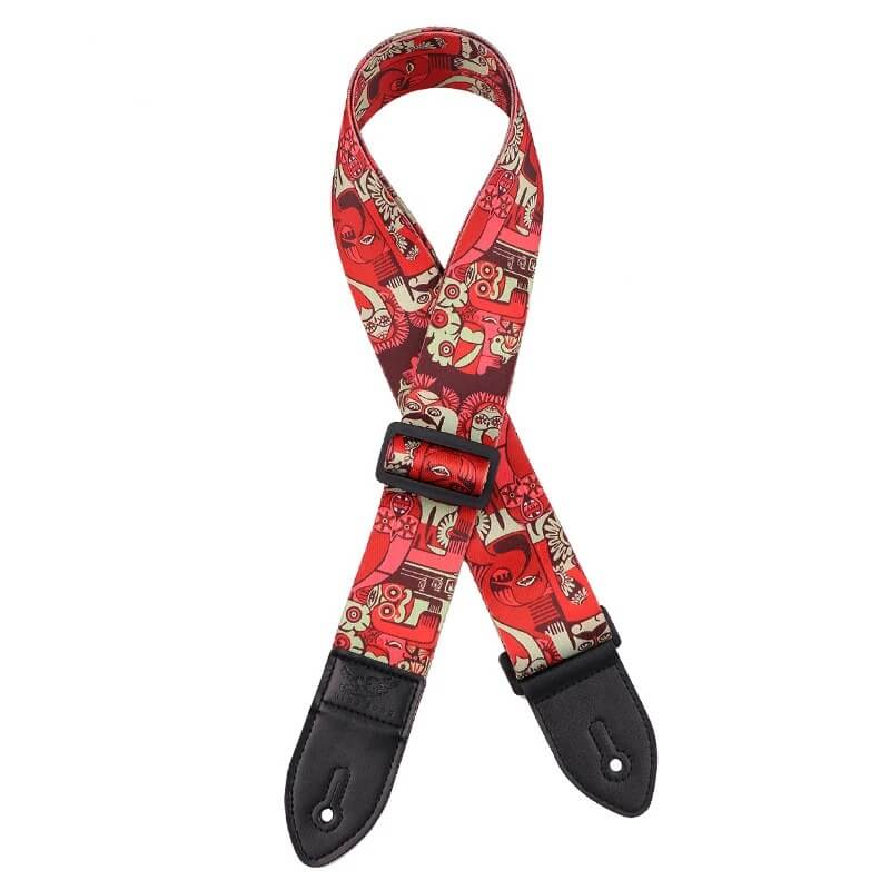 Gitarrengurt mit Design von Masken und fantastischen Tieren - Farbe Rot