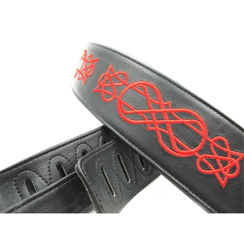 Details Stickerei Gitarrengurt für Bassgitarre, Leder, bestickt mit Eisernes Kreuz Muster