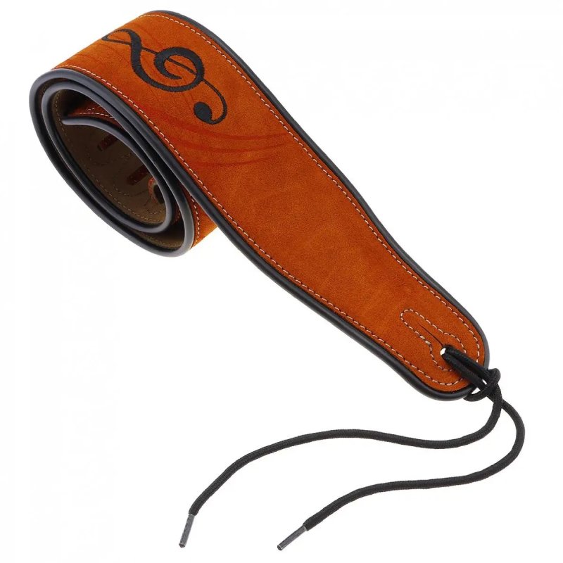 Vollständige Details Beige Wildleder Gitarrengurt mit Musiknoten-Muster