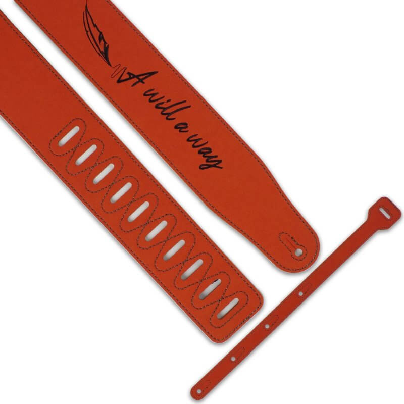 Lederne Gitarrengurtenden für Rocker mit der Aufschrift "A Will A Way