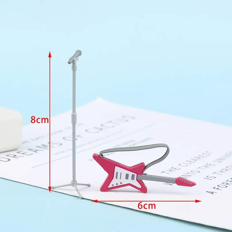 Abmessungen Miniatur-Elektrogitarre in Sternform in Rosa mit Mikrofon