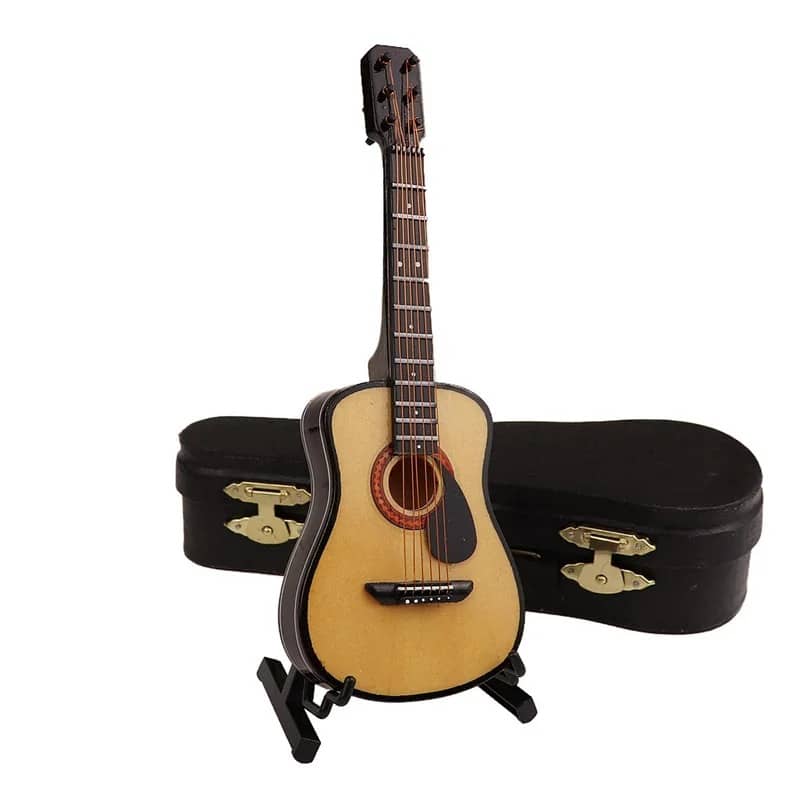 Miniatur-Akustikgitarre mit Hülle und Gitarrenständer - Modell 1