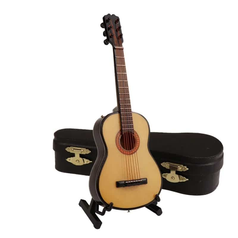 Miniatur-Akustikgitarre mit Hülle und Gitarrenständer - Modell 2