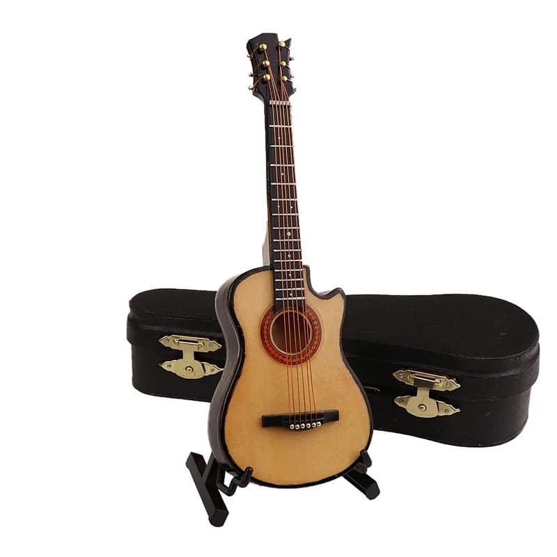 Miniatur-Akustikgitarre mit Hülle und Gitarrenständer - Modell 3