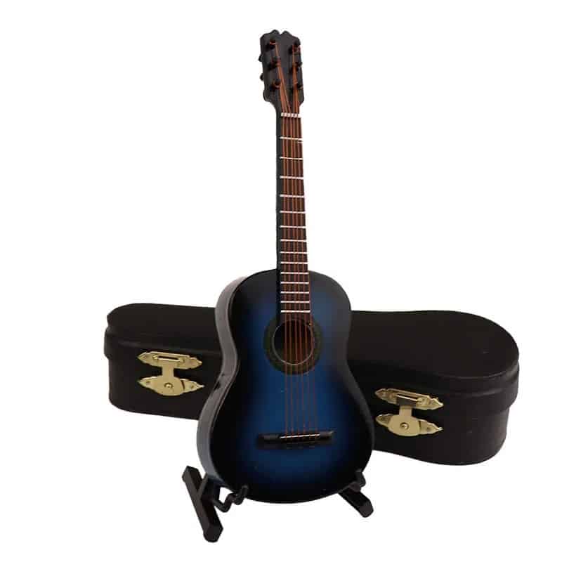 Miniatur-Akustikgitarre mit Hülle und Gitarrenständer - Modell 4