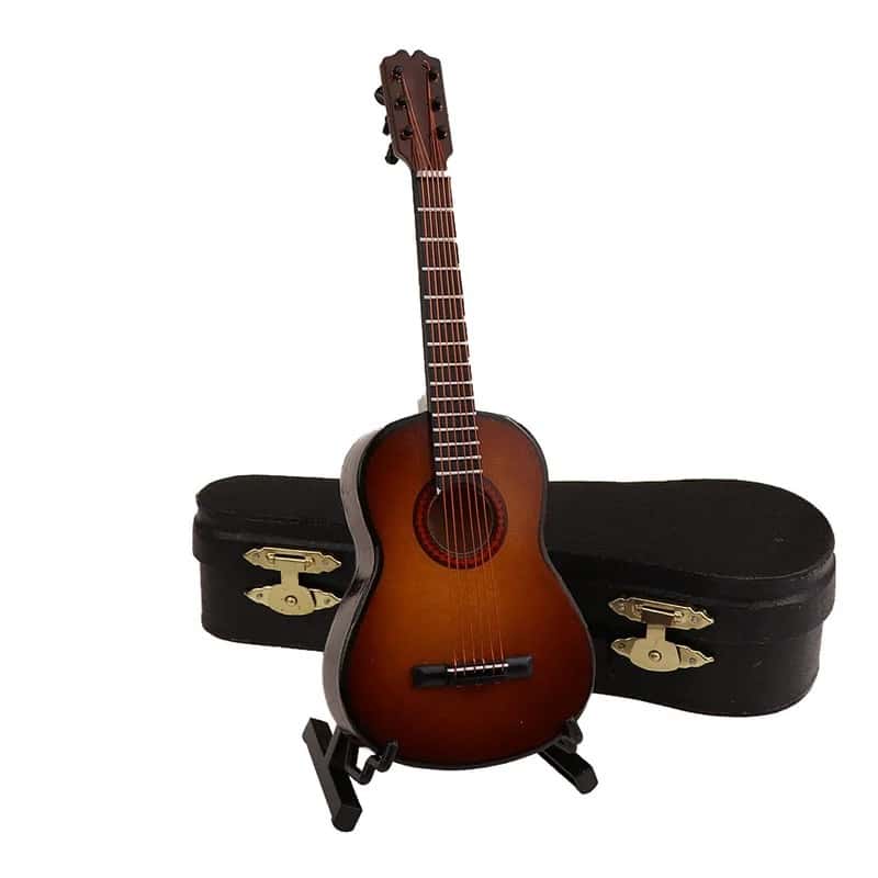 Miniatur-Akustikgitarre mit Hülle und Gitarrenständer - Modell 5