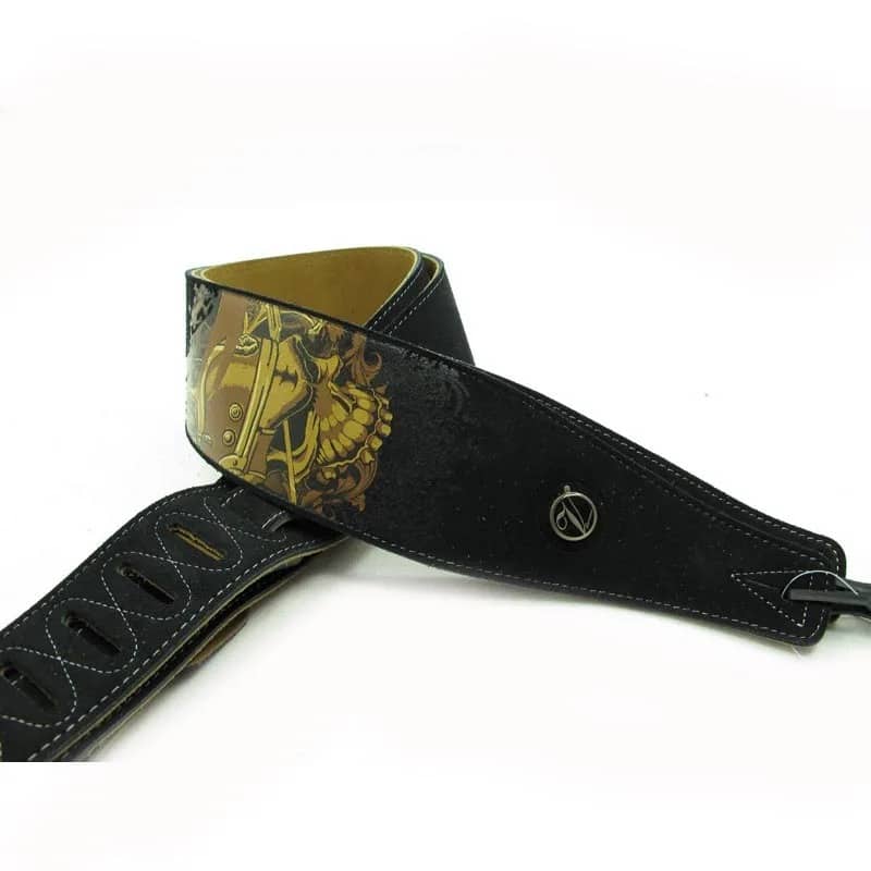 Hochwertiger Leder-Gitarrengurt mit Totenkopfmuster - Verstellbar, flexibel und langlebig - Schwarzes Modell