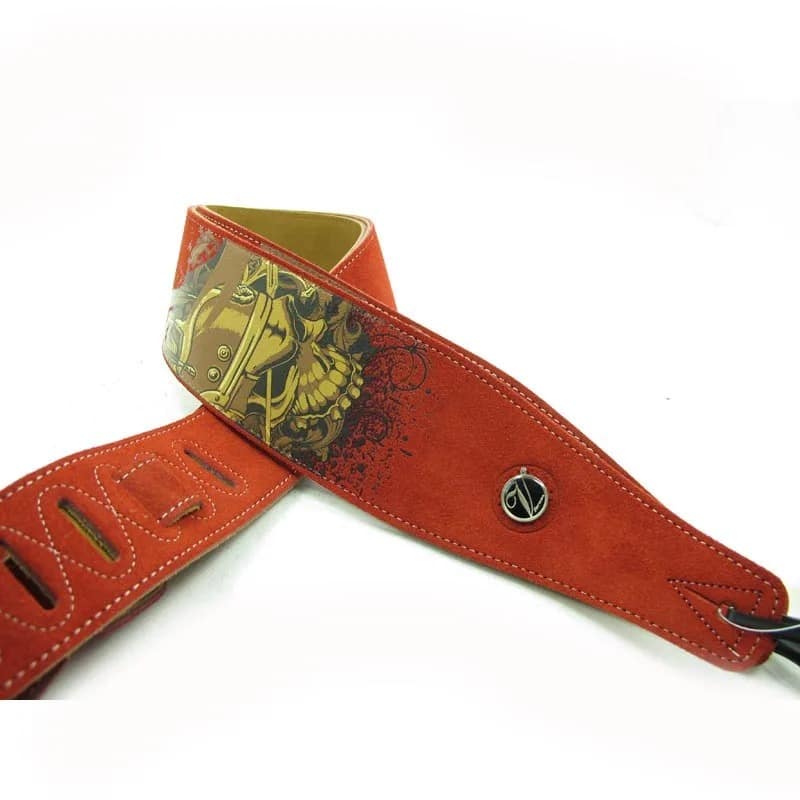 Hochwertiger Leder Gitarrengurt mit Totenkopfmuster - Verstellbar, flexibel und langlebig - Beiges Modell