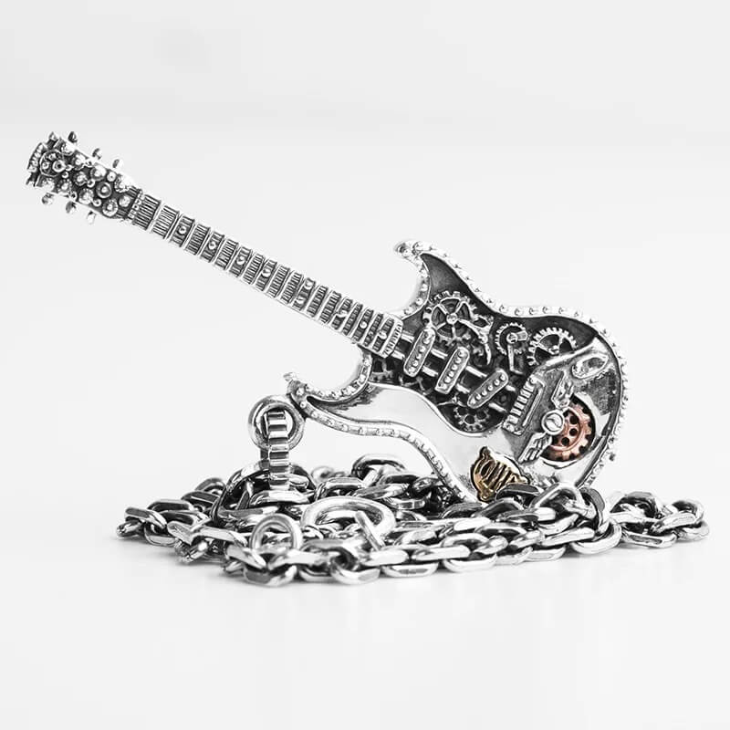 Vollansicht Anhänger Rock Gitarre aus Echtem 925er Silber
